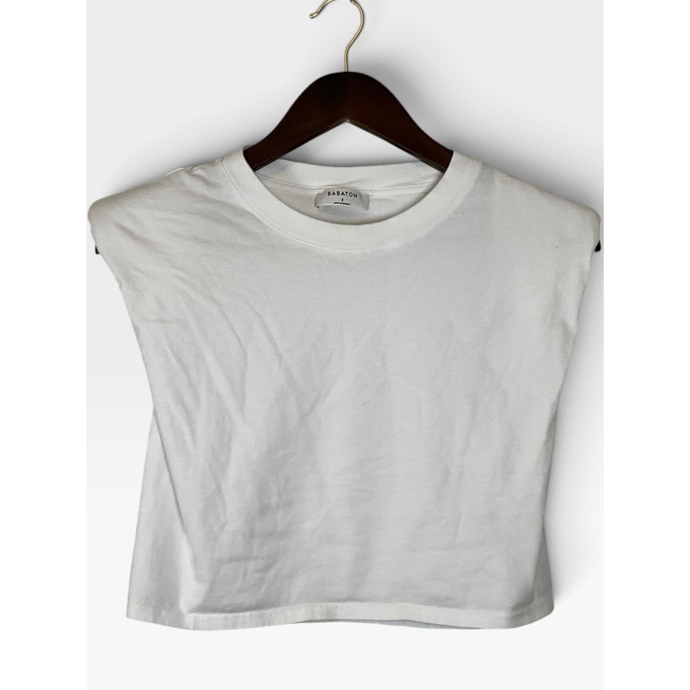 Babaton Padded Shoulder Muscle Tee | Crop Top | S | White | 100% Cotton
